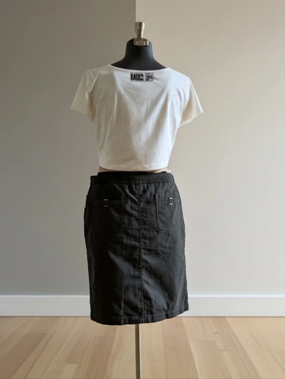 Think Tank 2008 Side-Tab Black Cotton Stretch Straight Cargo Midi Skirt Size 10
